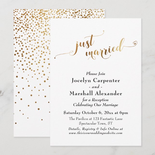 Gold Script Just Married Confetti Back Invitation (Front/Back)