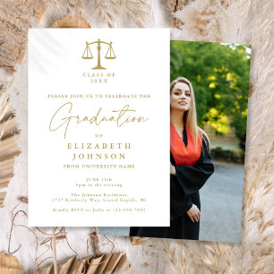 Gold Script Law School Photo Graduation Party Invitation