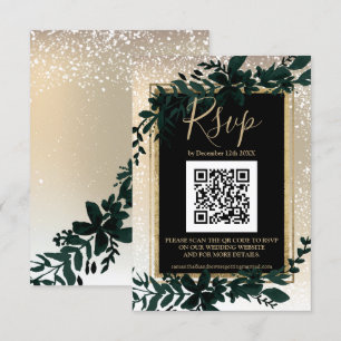 gold script leaf snow elegant winter QR RSVP Card