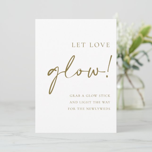 Gold Script Let Love Glow Wedding Sign Menu (Standing Front)
