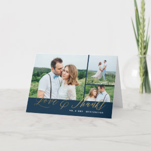 Gold Script Love and Thanks Photo Wedding Thank You Card
