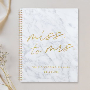 Gold Script Marble Miss to Mrs. Bridal Wedding Planner