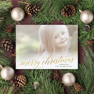 Gold Script Merry Christmas Card in Faux Foil