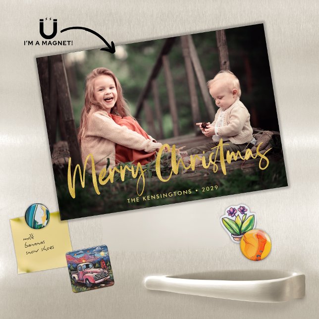 Gold Script Merry Christmas Holiday Photo Magnetic (Gold Script Merry Christmas Holiday Photo Magnetic cards)