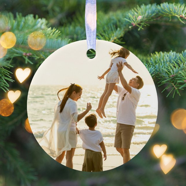 Gold Script Merry Christmas Photo Custom Ceramic Tree Decoration (Simple photo gold calligraphy script photo ornament. )