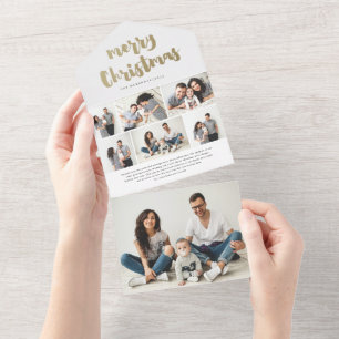 Gold Script Merry Christmas Photo Holiday All In One Invitation