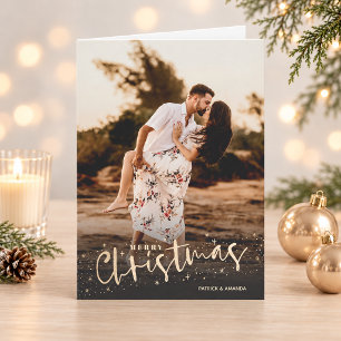 Gold Script Merry Christmas Photo Holiday Card