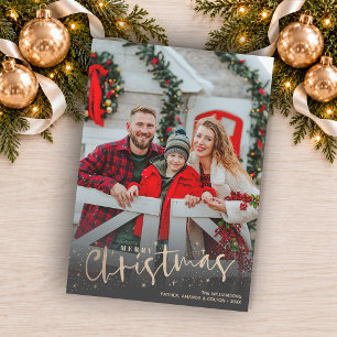Gold Script Merry Christmas Photo Holiday Card