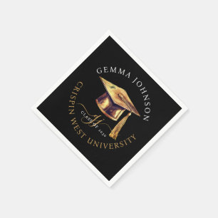 Gold Script Minimalist Graduation Party Black Napkin