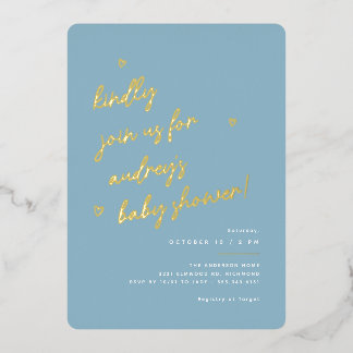Gold Script | Modern Light Blue Boy Baby Shower