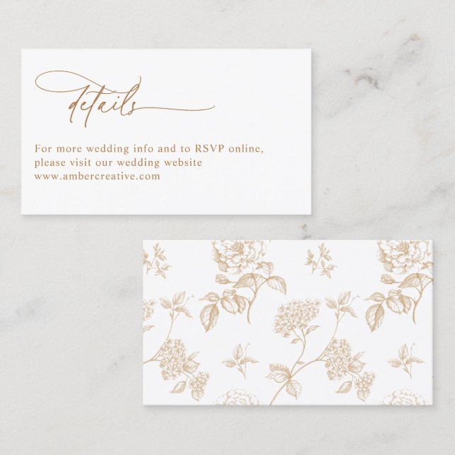 Gold Script Modern Minimalist Wedding Details Card (Front/Back)