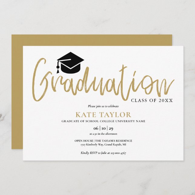 Gold Script Modern Simple Graduation Party Invitation (Front/Back)