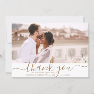 Gold Script Modern Wedding Thank You Photo Card