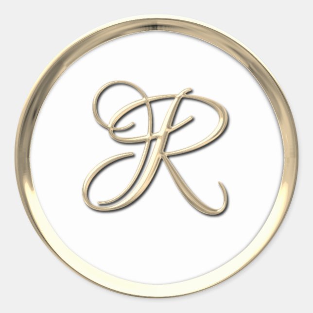 Gold Script Monogram Initial R on any colour Classic Round Sticker (Front)