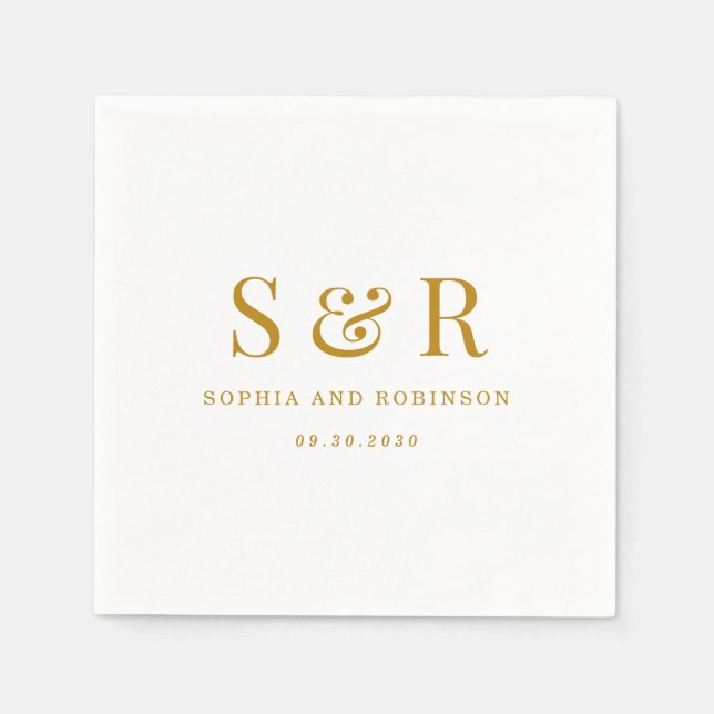Gold Script Monogram Minimalist Wedding Napkin (Front)