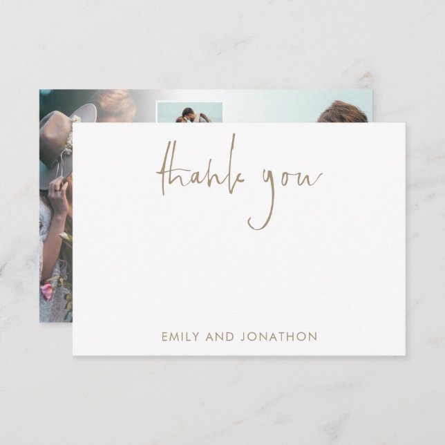 Gold Script Name 5 Photos Wedding Thank You Card (Front/Back)
