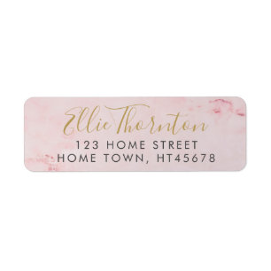 Gold Script Name Blush Pink Marble Return Address
