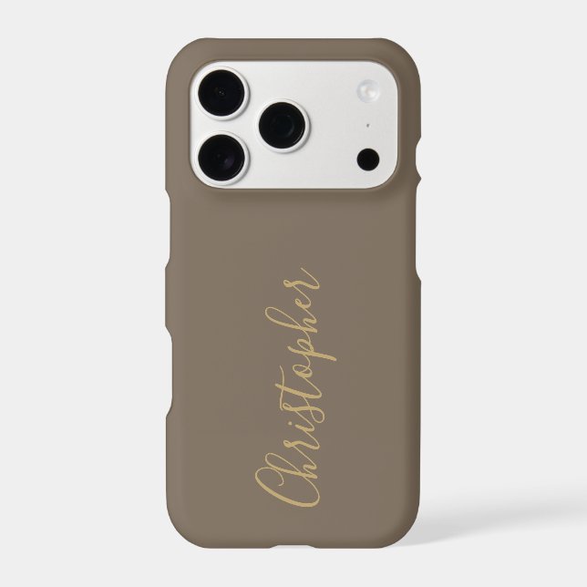 Gold Script Name Monogram Stone Taupe Minimal Men  (Back)