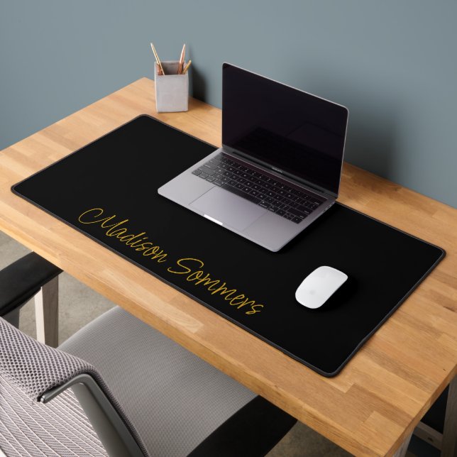 Gold Script Name On Black Desk Mat (Office 2)