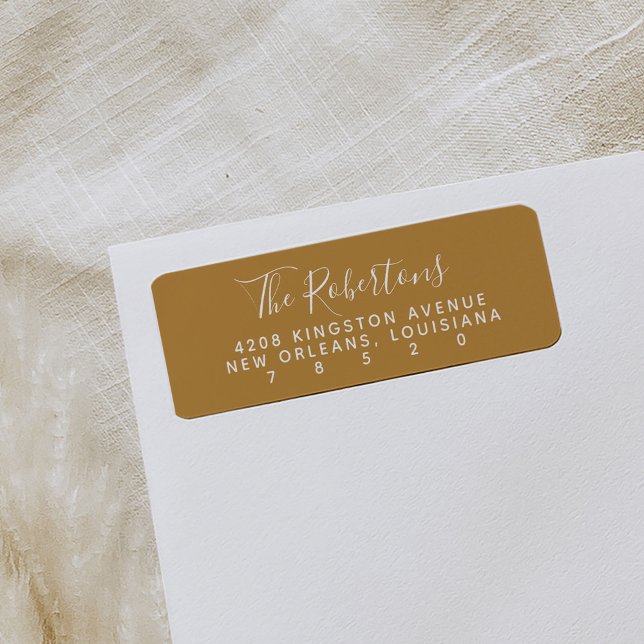 Gold Script Name Return Address Labels (Golden modern minimal script return address labels.)