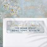 Gold Script Name Winter Snow Scene Return Address<br><div class="desc">Snowflakes fall across your name(s) or family name,  set in a chic gold script and return address set over a winter frost background on this elegant return address label.</div>