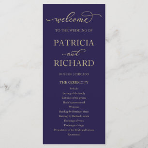 Gold Script Navy Blue Wedding Ceremony Program Programme