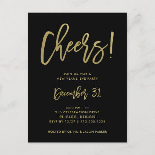 Gold Script on Black   New Years Eve Party Invite