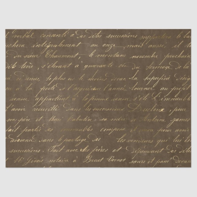 Gold Script on Brown Decoupage Tissue Paper (Front)
