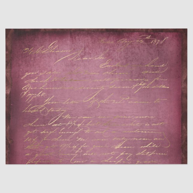 Gold Script on Distressed Red Decoupage Tissue Paper (Front)