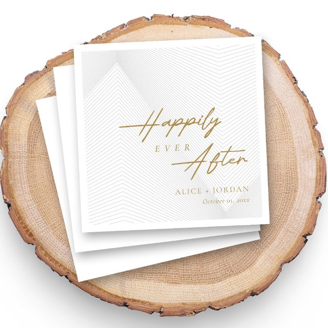 Gold Script on Geometric Lace Personalised Wedding Napkin (Vintage Lace & Geometric Wedding Napkins - Gold)