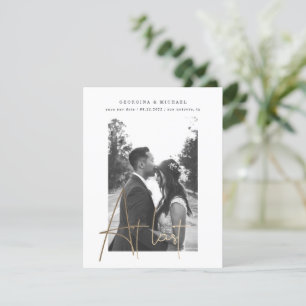 gold script one photo engagement card