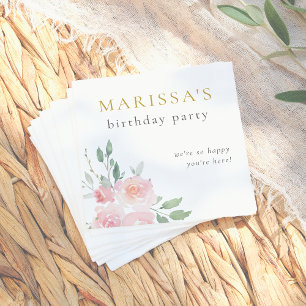 Gold Script Painted Floral Birthday Party Napkin