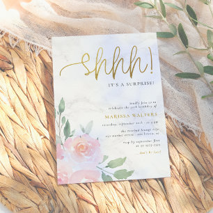 Gold Script Painted Floral Surprise Birthday Party Invitation