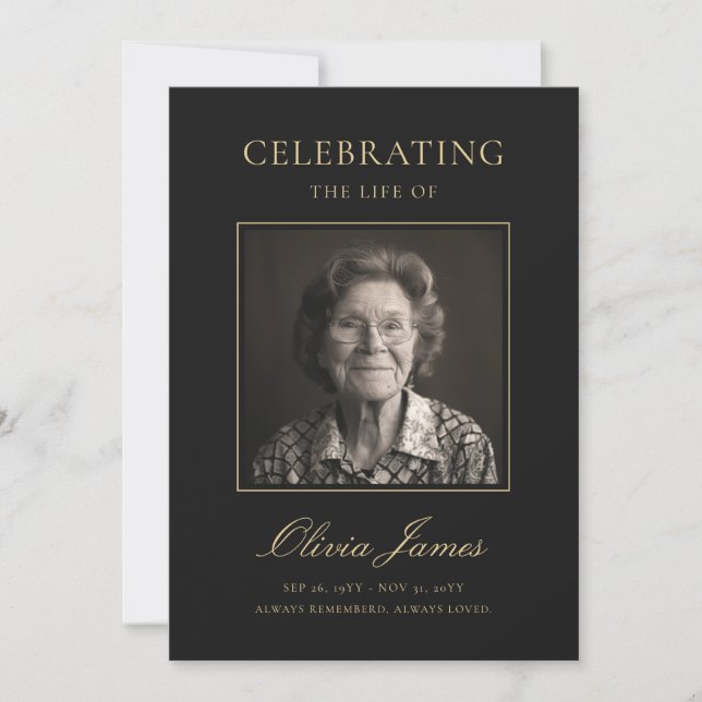 Gold Script Photo Celebration of Life Program Card (Front)
