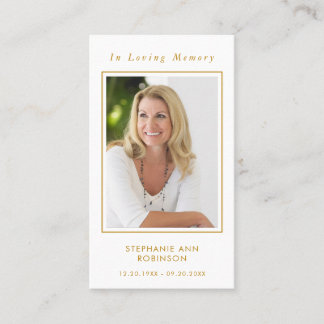 Gold Script Photo Funeral  Memorial Prayer Card