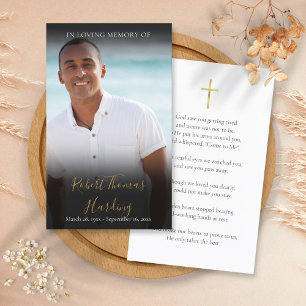 Gold Script Photo Funeral Memorial Prayer Cards