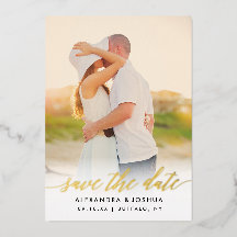 Gold Script Photo Save the Date in Gold Foil