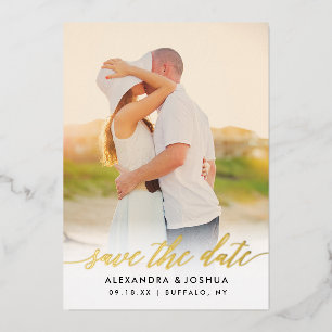 Gold Script Photo Save the Date in Gold Foil