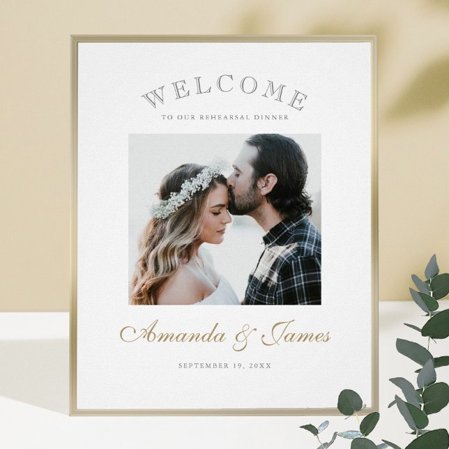 Gold Script Photo Wedding Rehearsal Dinner Welcome Poster (Creator Uploaded)