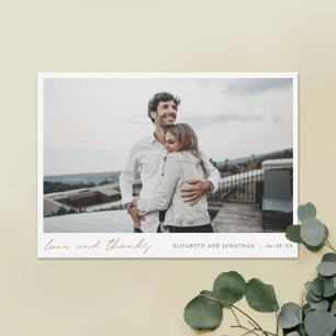 Gold Script Photo Wedding Thank You Card