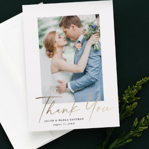 Gold script photo wedding thank you modern minimal