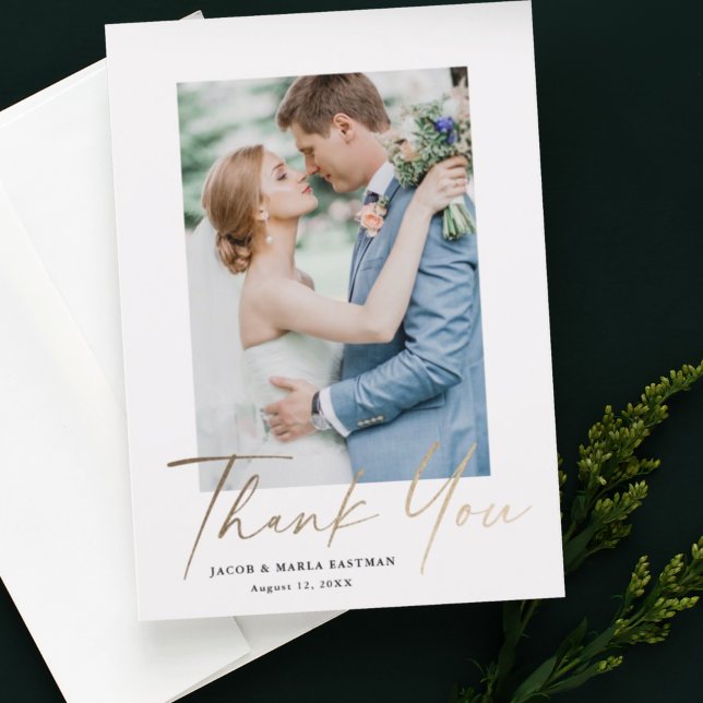 Gold script photo wedding thank you modern minimal (Creator Uploaded)