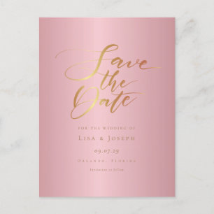 Gold Script Rose Gold Save The Date Announcement Postcard