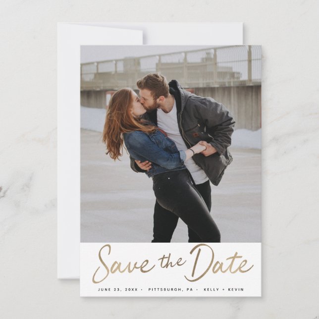 Gold Script Save the Date Invitation (Front)