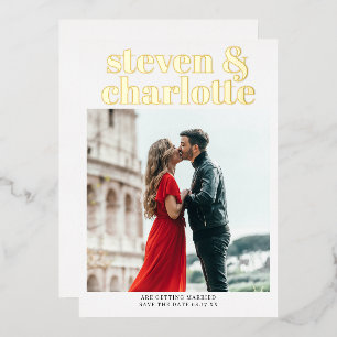 Gold script save the date wedding photo