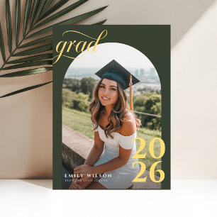 Gold Script Simple Arch Photo Graduation Thank You Postcard