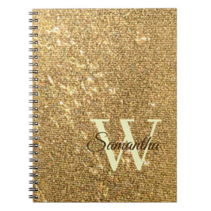 Gold Script Small Monogram Frost Glitter Girly Notebook