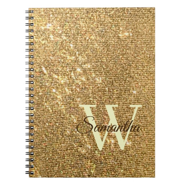 Gold Script Small Monogram Frost Glitter Girly Notebook (Front)