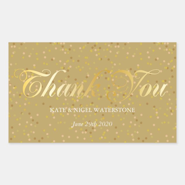 Gold Script Thank You and Gold Dust Rectangular Sticker (Front)