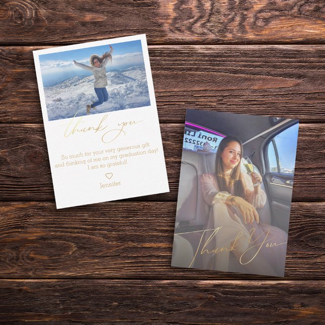 gold script thank you graduation 2 photos  card (Creator Uploaded)